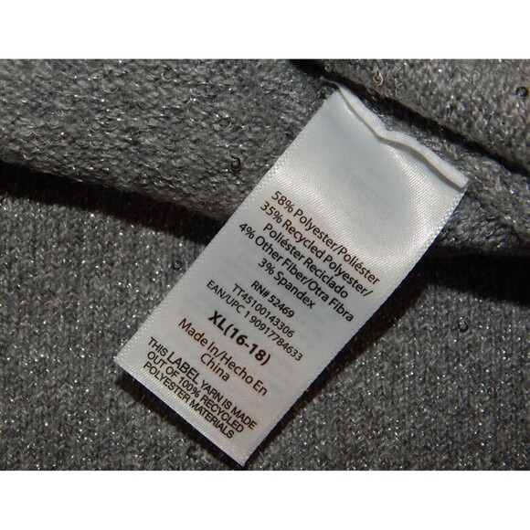 Women's Time And Tru V Neck Sequin Sweater GRAY Pullover Size XL (16-18) NWT - Picture 7 of 16